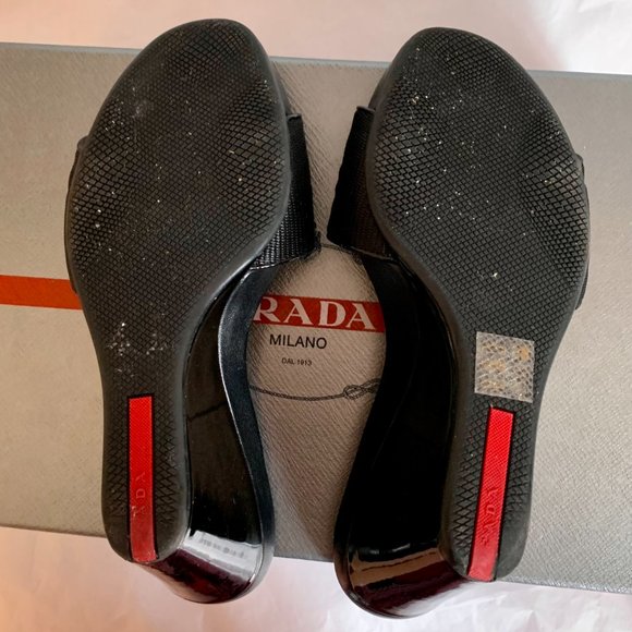PRADA SHOES WEDGES BLACK WITH DUST BAG MADE IN ITALY - Picture 9 of 15